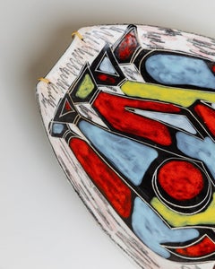 Vintage Italian Studio Ceramic Wall Plate - Colorful Abstract Motif, 1970s