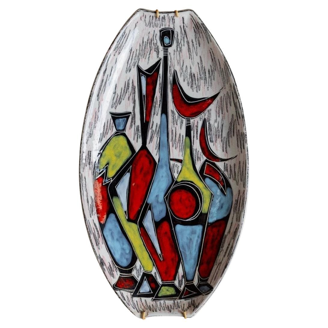 Plaque murale vintage en céramique de Studio A - Motif abstrait coloré, 1970