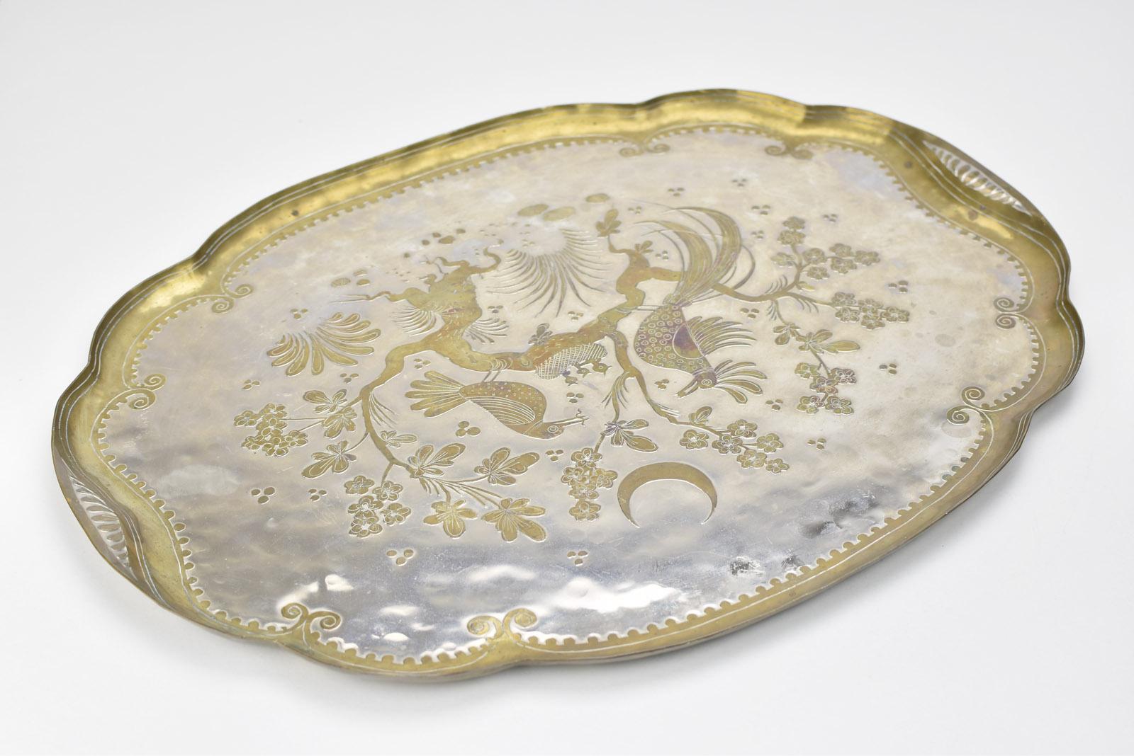 Vintage Italian Studio Metal Art Brass Serving Tray Mid Century Modern Signed Bon état - En vente à Bad Säckingen, DE