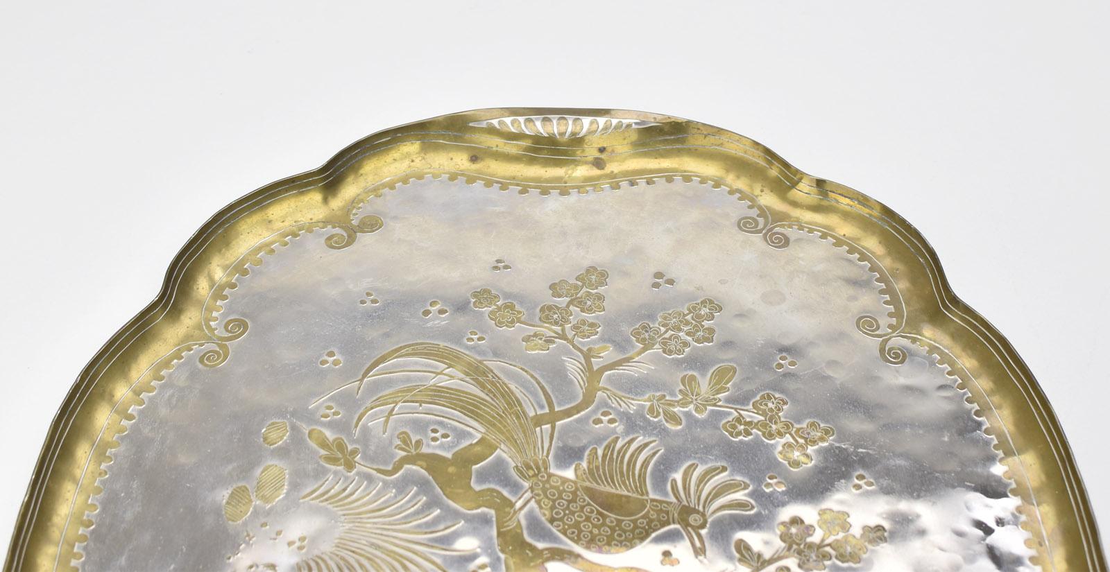 Milieu du XXe siècle Vintage Italian Studio Metal Art Brass Serving Tray Mid Century Modern Signed en vente