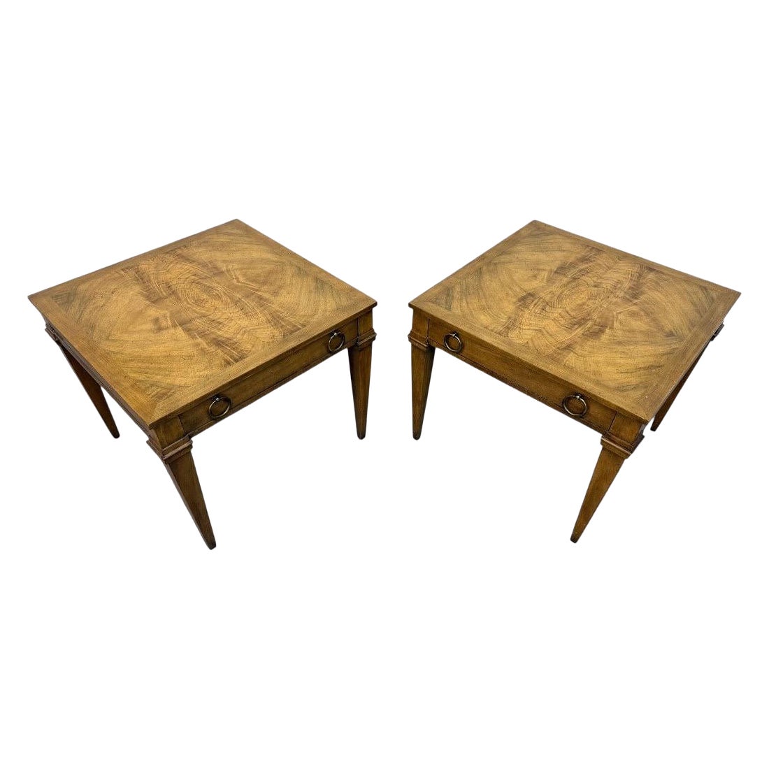 Vintage Italian Style Baker Burled Wood Side Tables - Set of 2