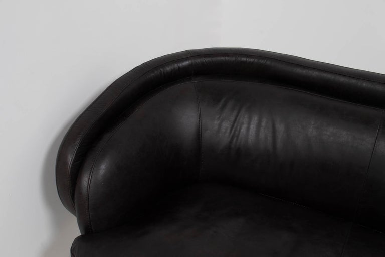Vintage Italian Style Black Three Seater Leather Sofa, 1960s For Sale 5