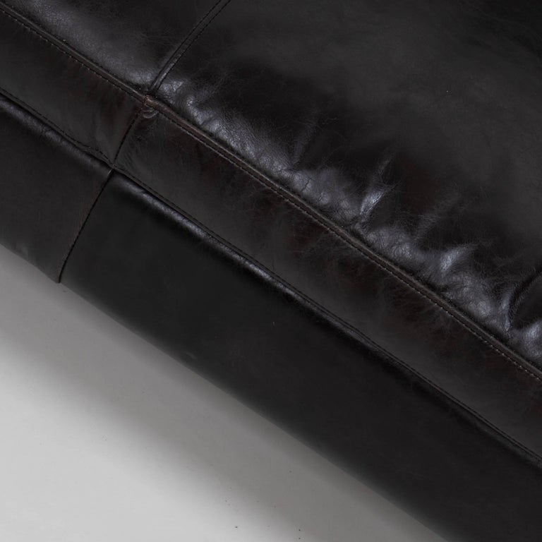 Vintage Italian Style Black Three Seater Leather Sofa, 1960s For Sale 7