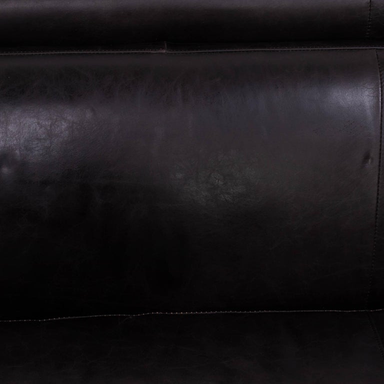 Vintage Italian Style Black Three Seater Leather Sofa, 1960s For Sale 8