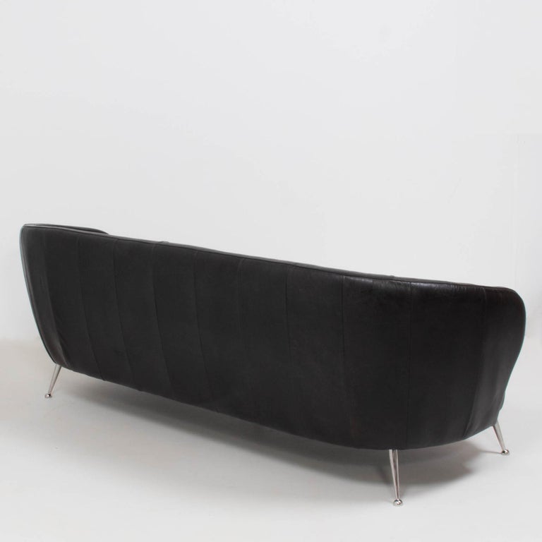 Vintage Italian Style Black Three Seater Leather Sofa, 1960s In Good Condition For Sale In London, GB