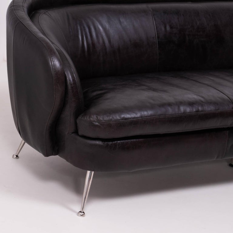Vintage Italian Style Black Three Seater Leather Sofa, 1960s For Sale 2