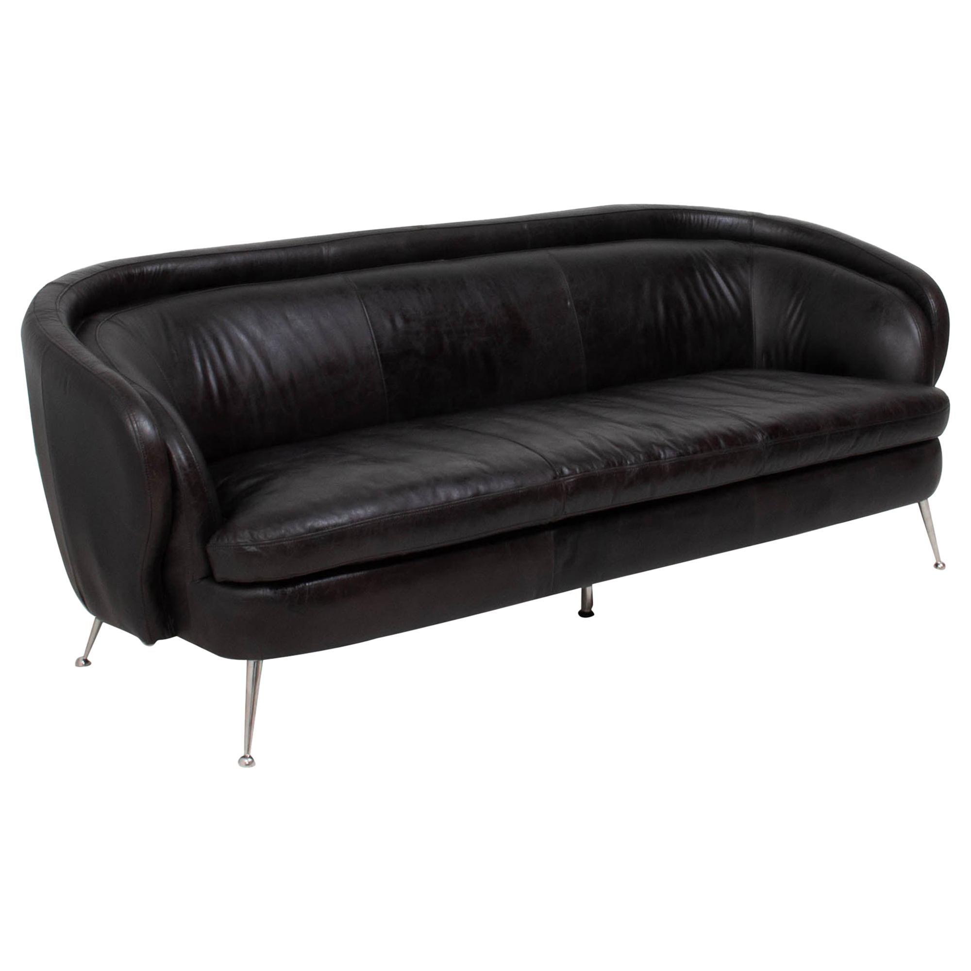 Vintage Italian Style Black Three Seater Leather Sofa, 1960s