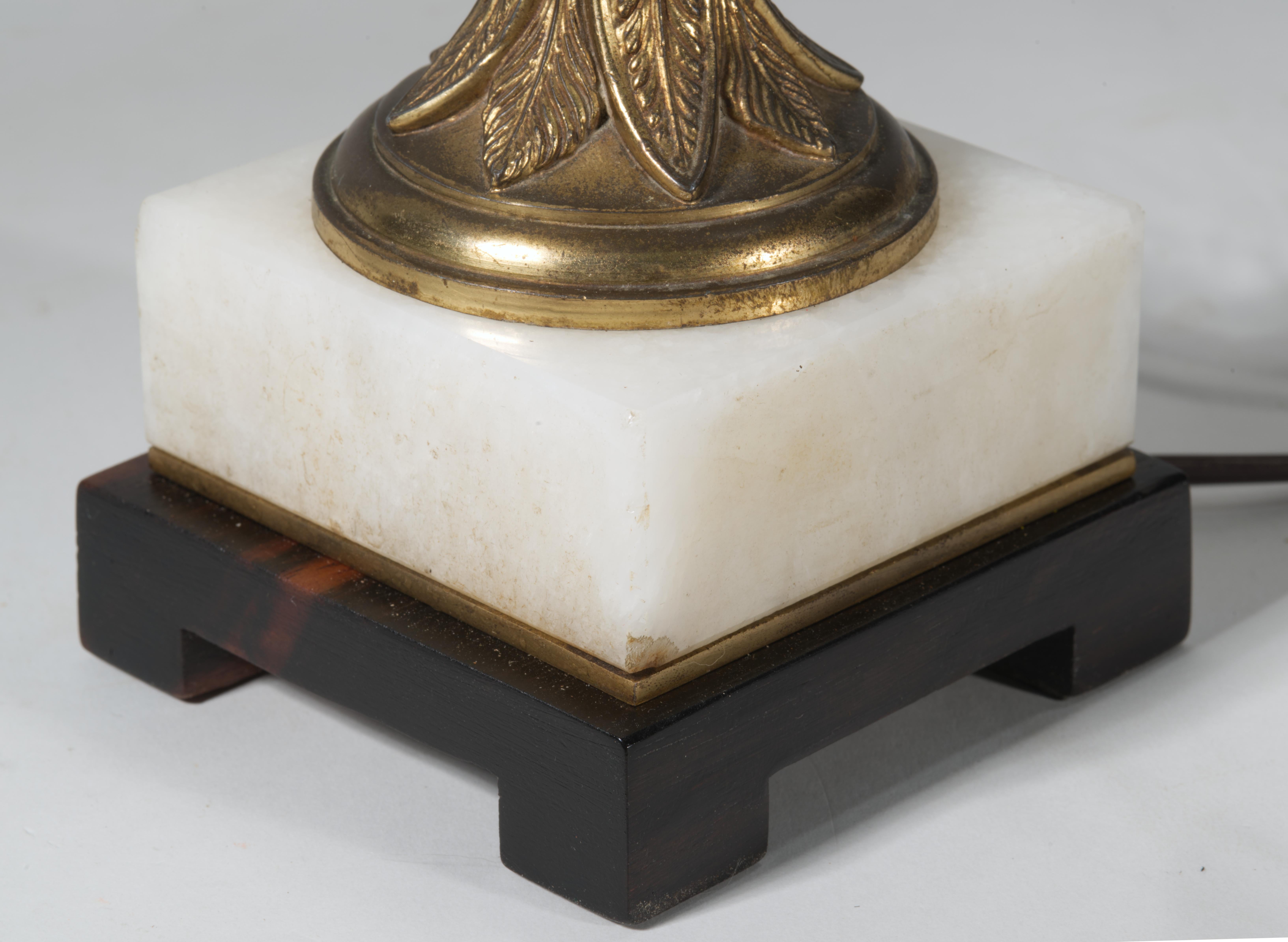 Ebony Vintage Italian Style Carved Marble Alabaster & Bronze Urn Table Lamp For Sale