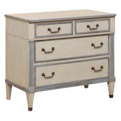 Vintage Italian-Style Chest of Drawers in Blue Hues with Roman Column Accents