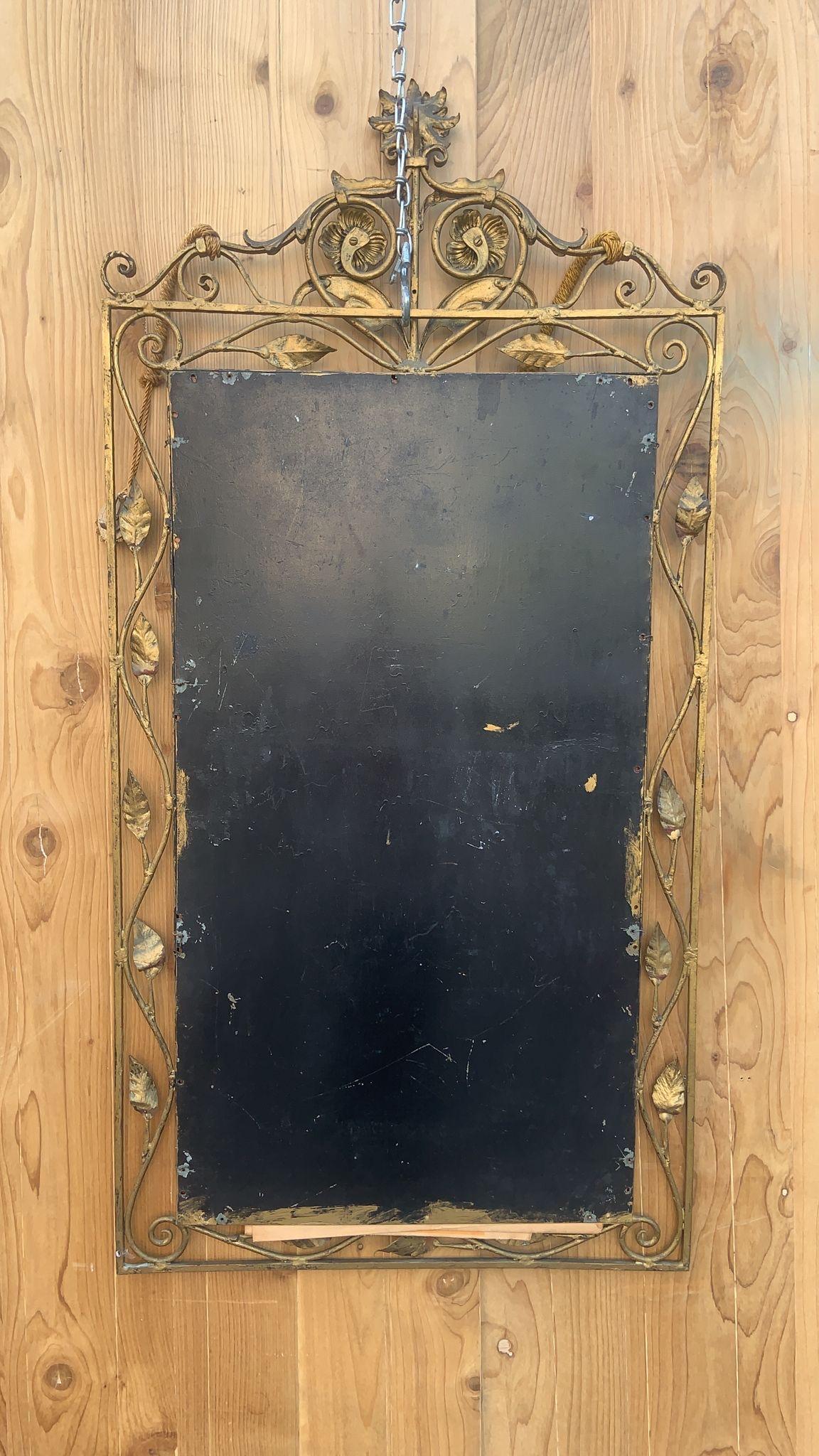 Vintage Italian Style Forged and Gilded Floral Wall Mirror  In Good Condition For Sale In Chicago, IL