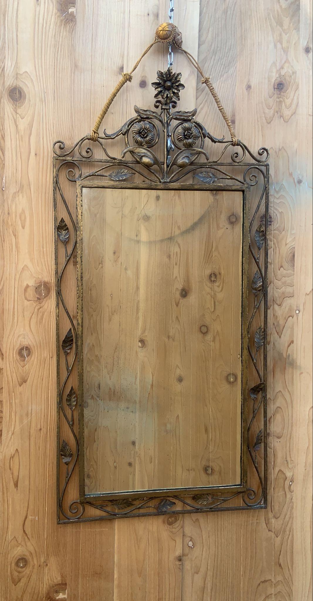Vintage Italian Style Forged and Gilded Floral Wall Mirror  For Sale 1