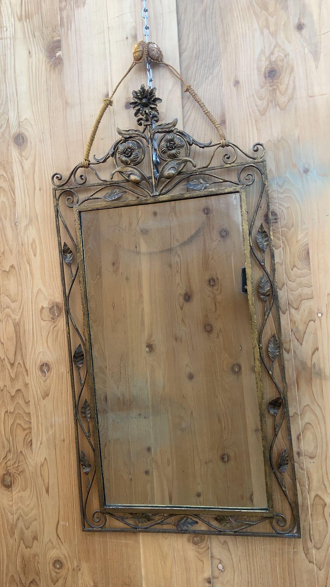 Vintage Italian Style Forged and Gilded Floral Wall Mirror  For Sale 3