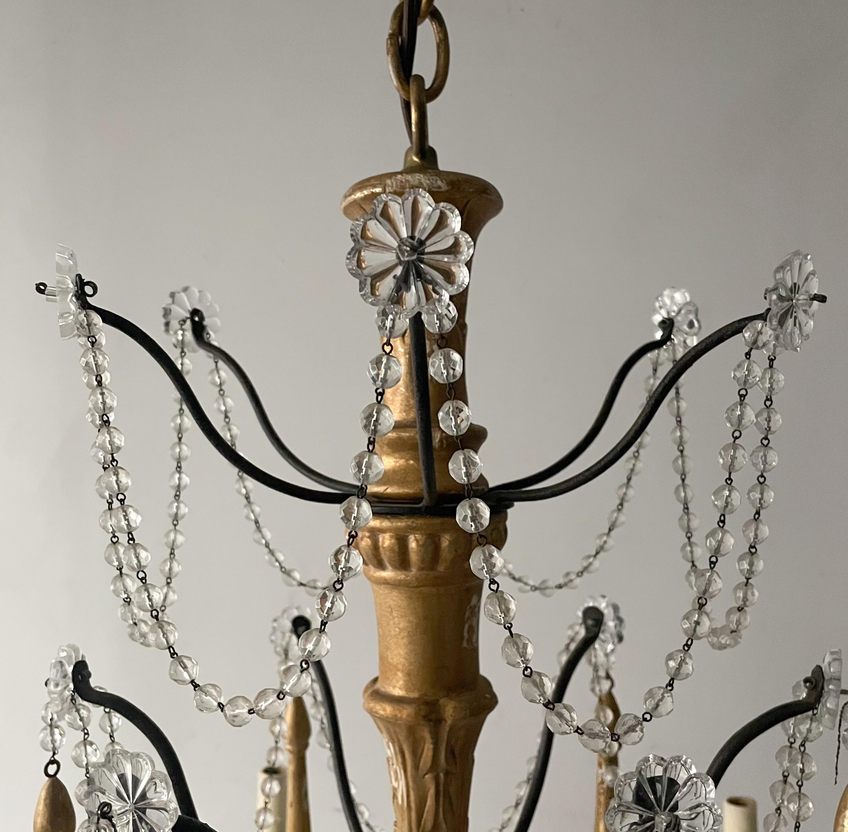 Louis XVI Vintage Italian-Style Giltwood and Crystal Chandelier