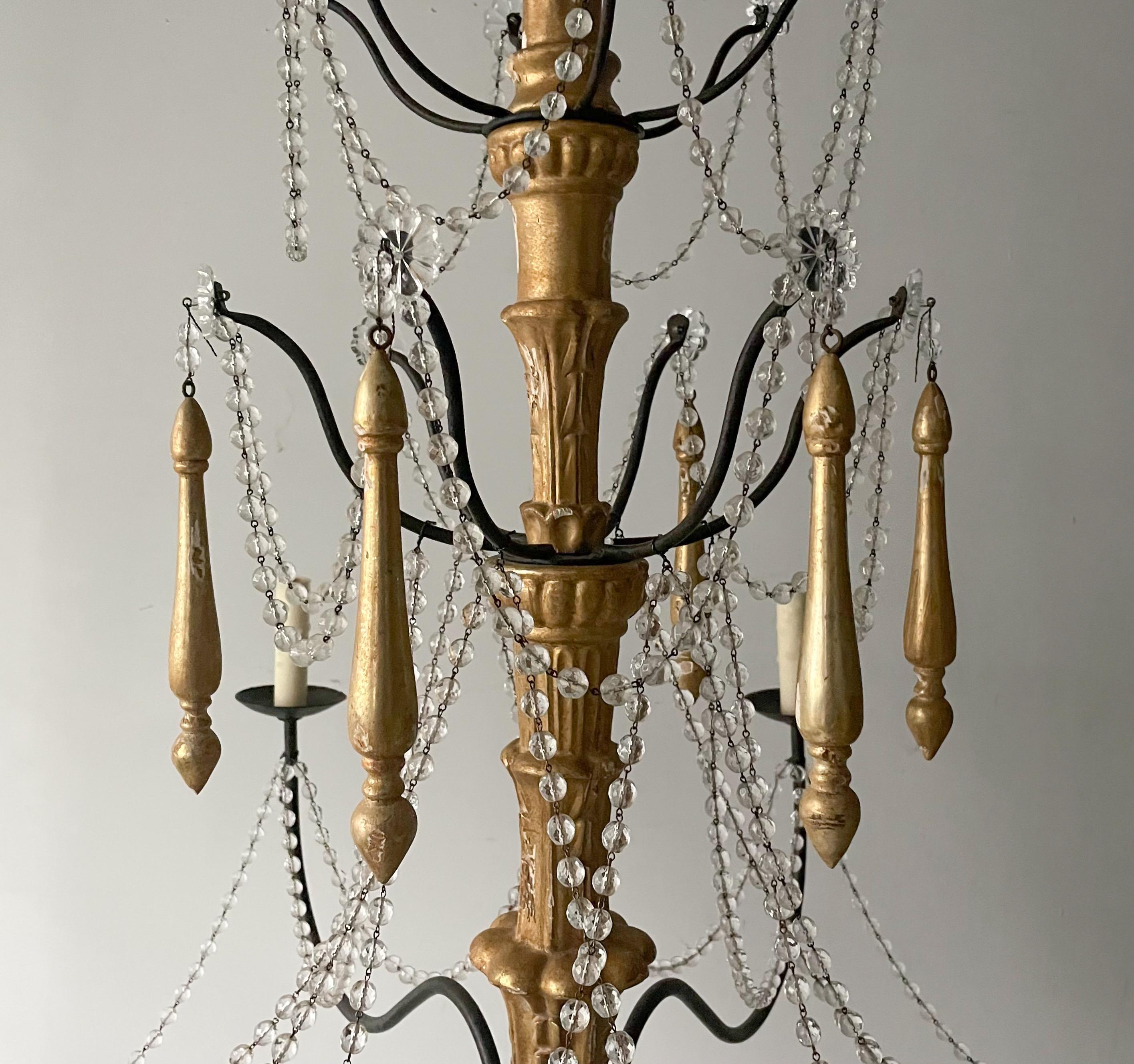 American Vintage Italian-Style Giltwood and Crystal Chandelier