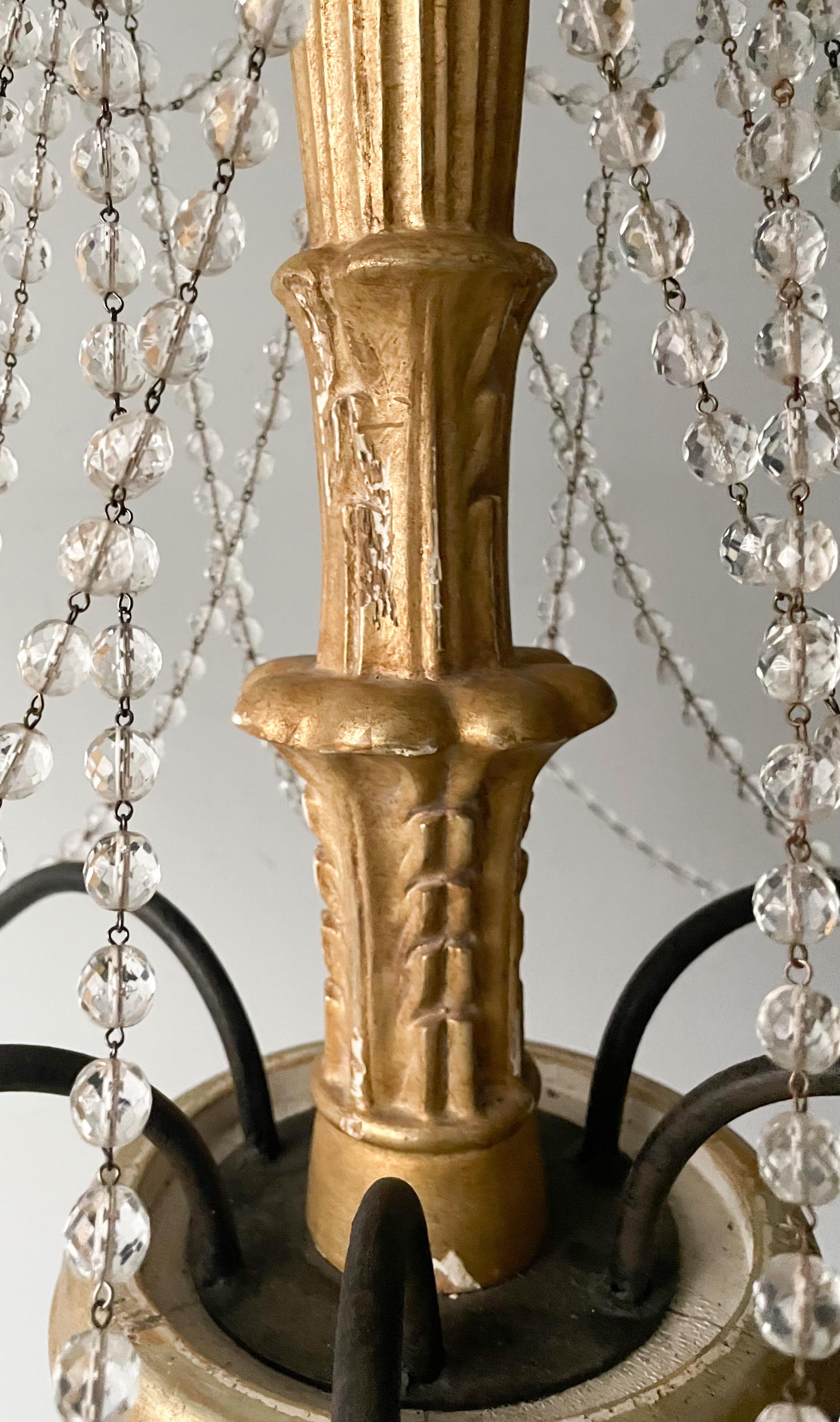Contemporary Vintage Italian-Style Giltwood and Crystal Chandelier