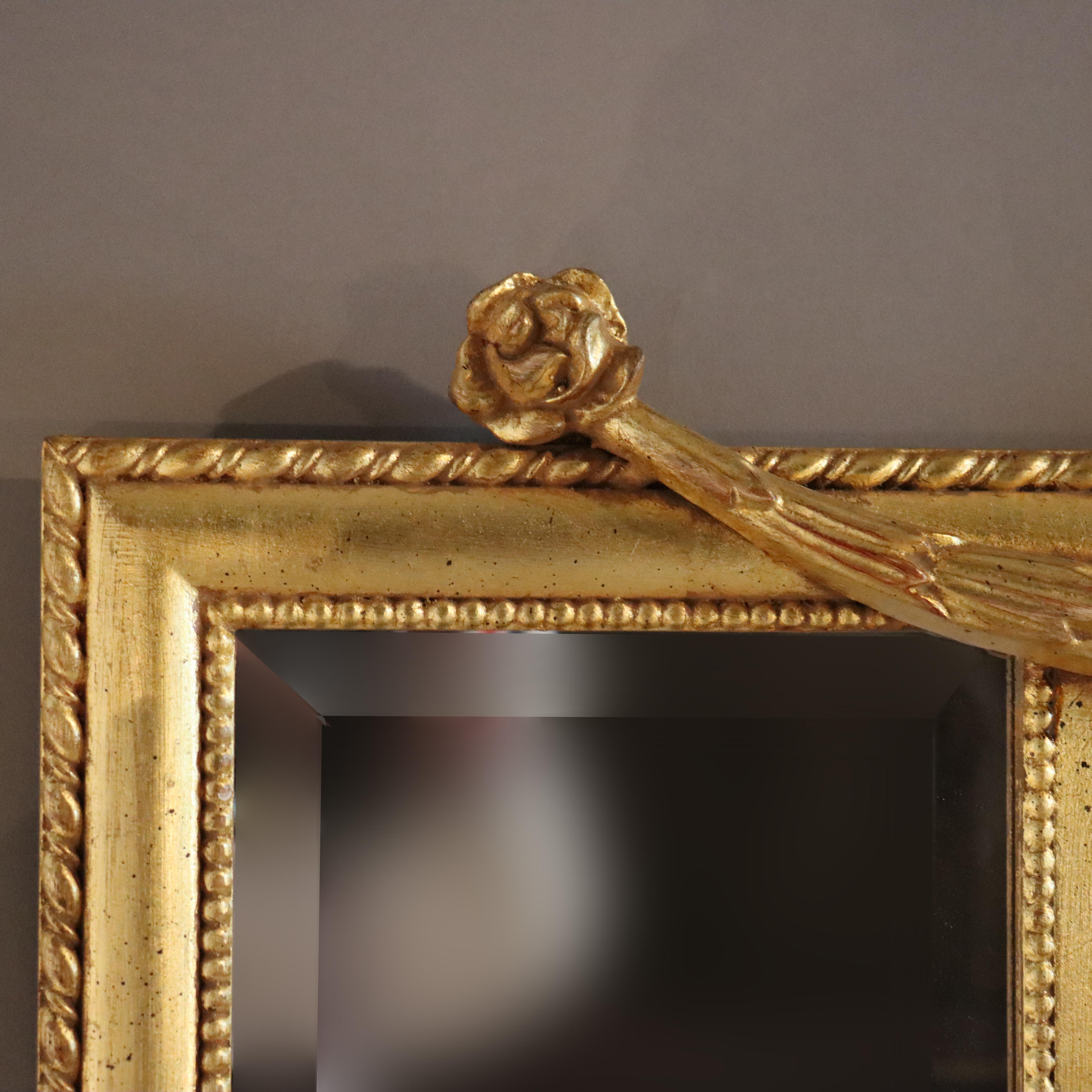 20ième siècle Vintage Italian Style Giltwood Urn & Swag Triptych Wall Mirror C1940 en vente