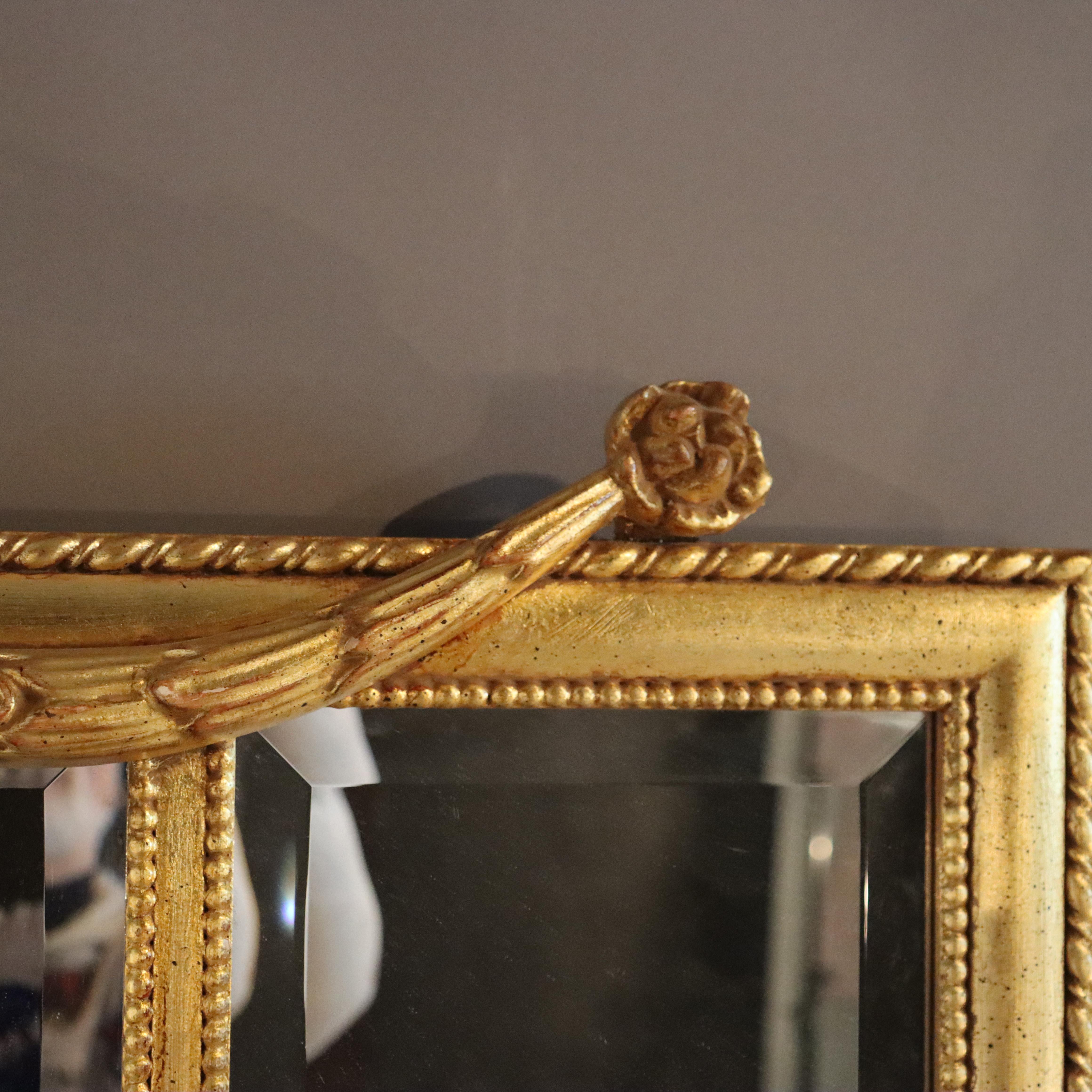Bois doré Vintage Italian Style Giltwood Urn & Swag Triptych Wall Mirror C1940 en vente