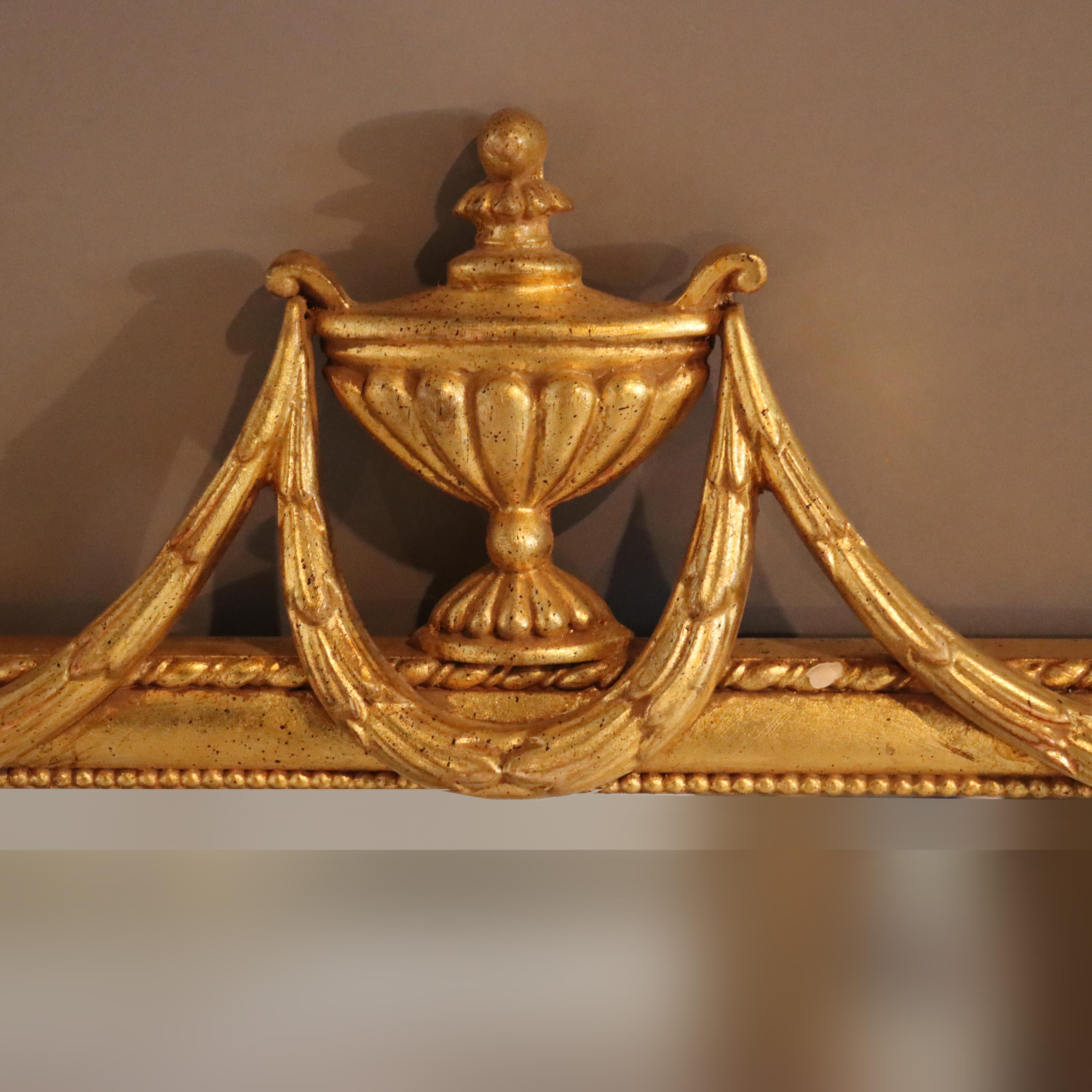 Vintage Italian Style Giltwood Urn & Swag Triptych Wall Mirror C1940 en vente 2