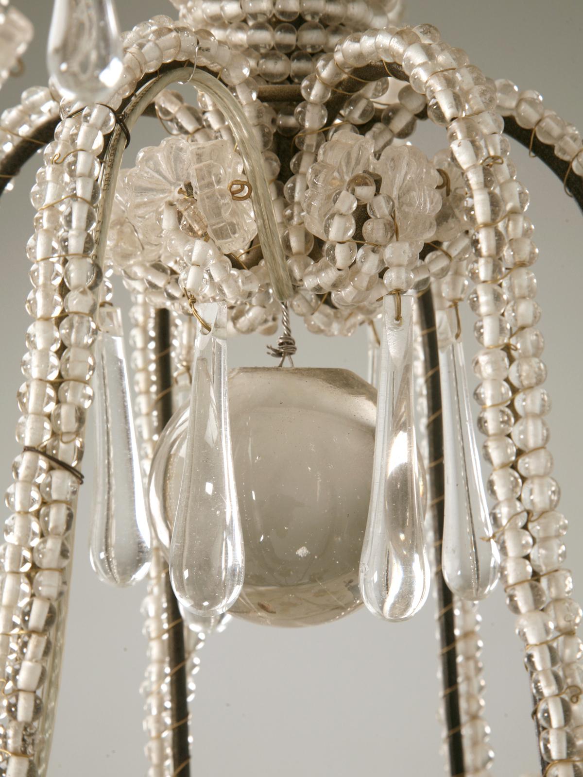 Hand-Crafted Vintage Italian Style Petite Beaded 6-lite Chandelier For Sale