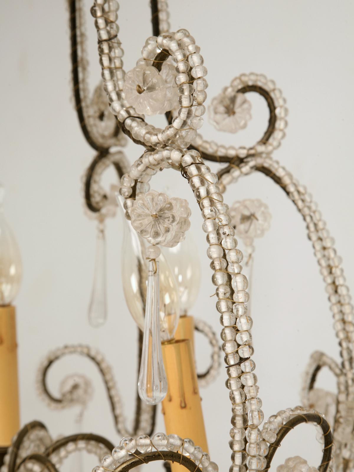Late 20th Century Vintage Italian Style Petite Beaded 6-lite Chandelier For Sale