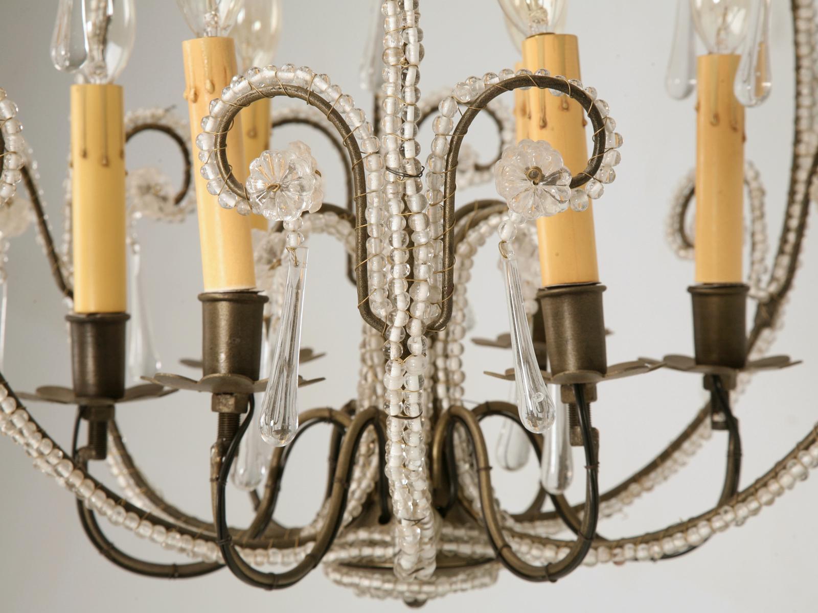 Glass Vintage Italian Style Petite Beaded 6-lite Chandelier For Sale