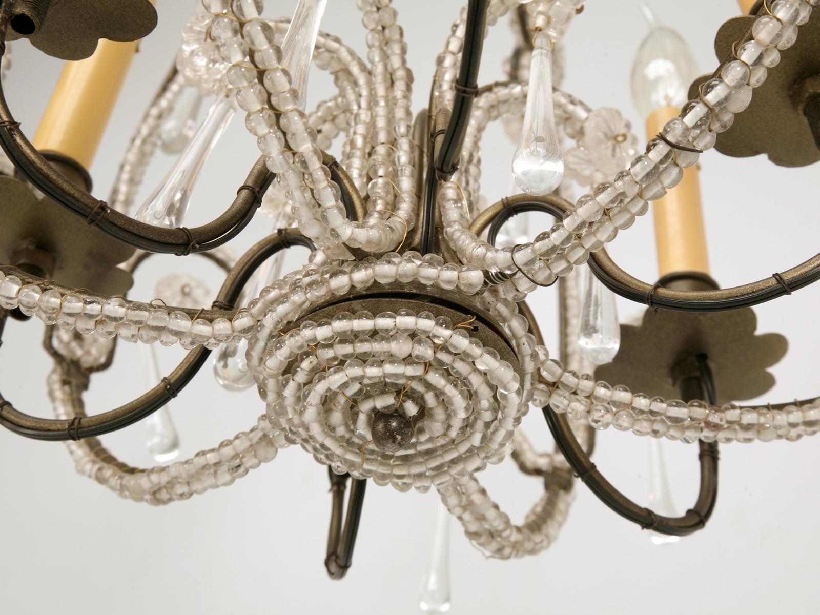 Vintage Italian Style Petite Beaded 6-lite Chandelier For Sale 2