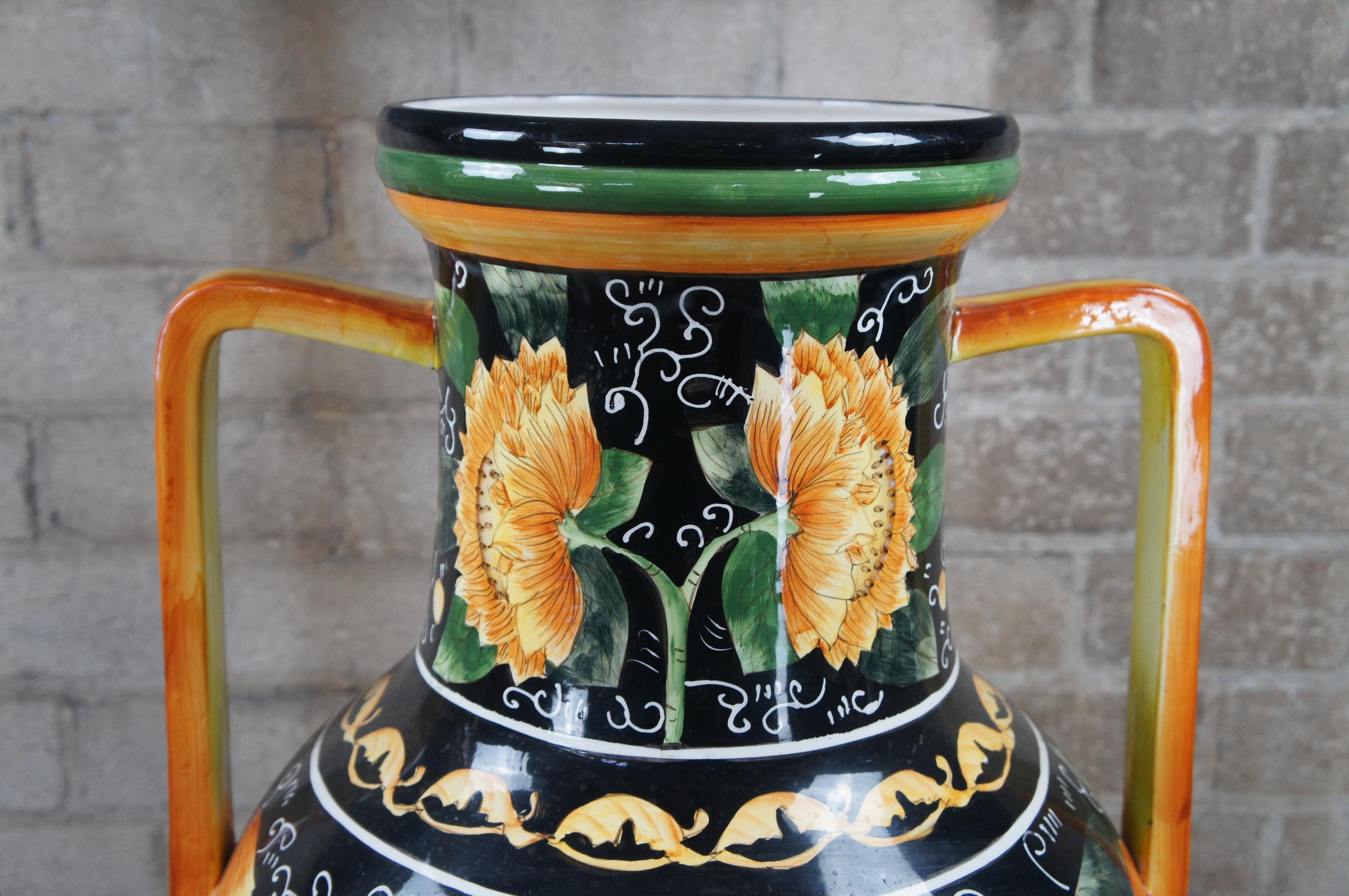 Vintage Italian Style Porcelain Sunflower Handled Trophy Urn Floor Vase 43