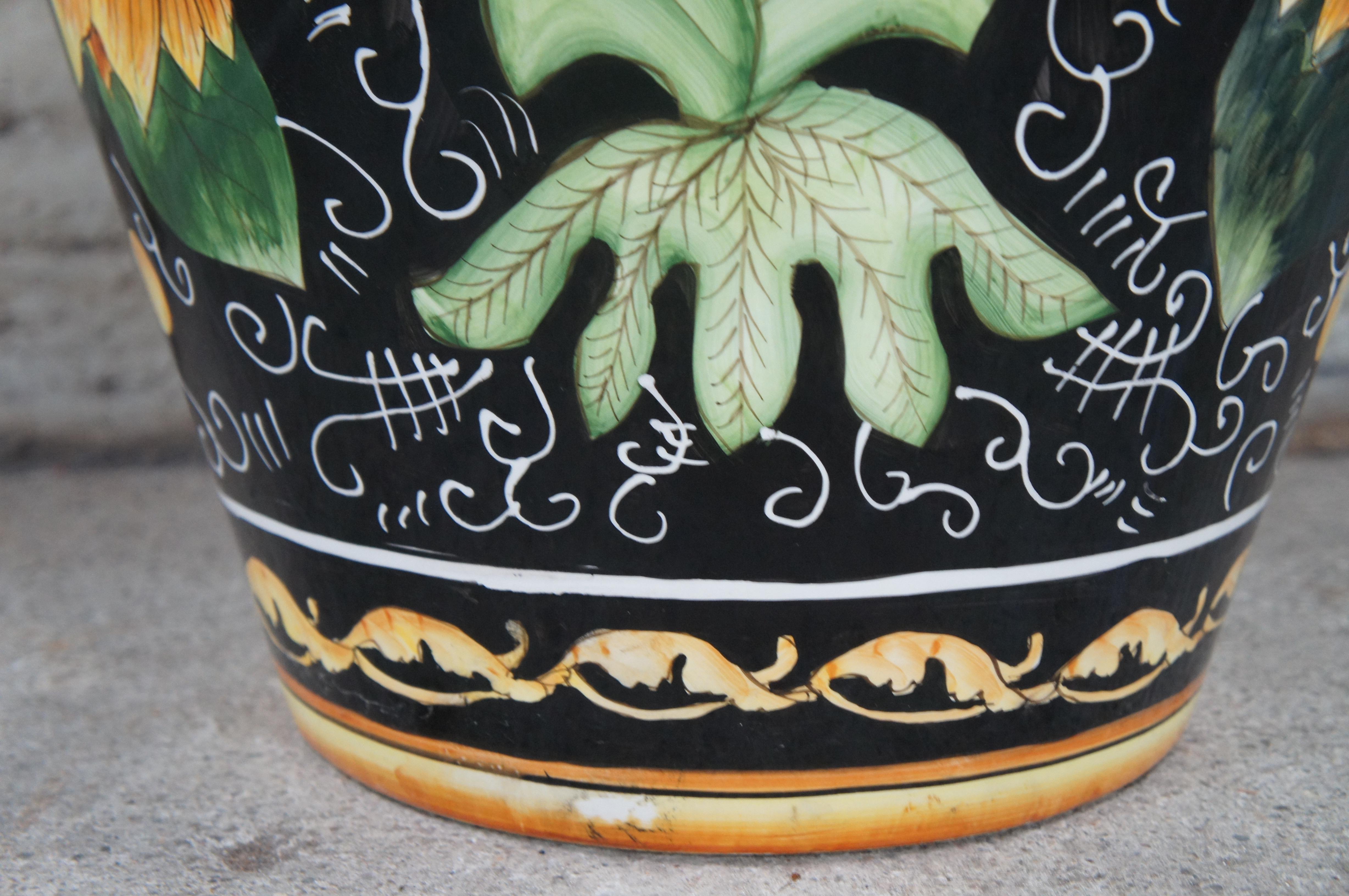 Vintage Italian Style Porcelain Sunflower Handled Trophy Urn Floor Vase 43