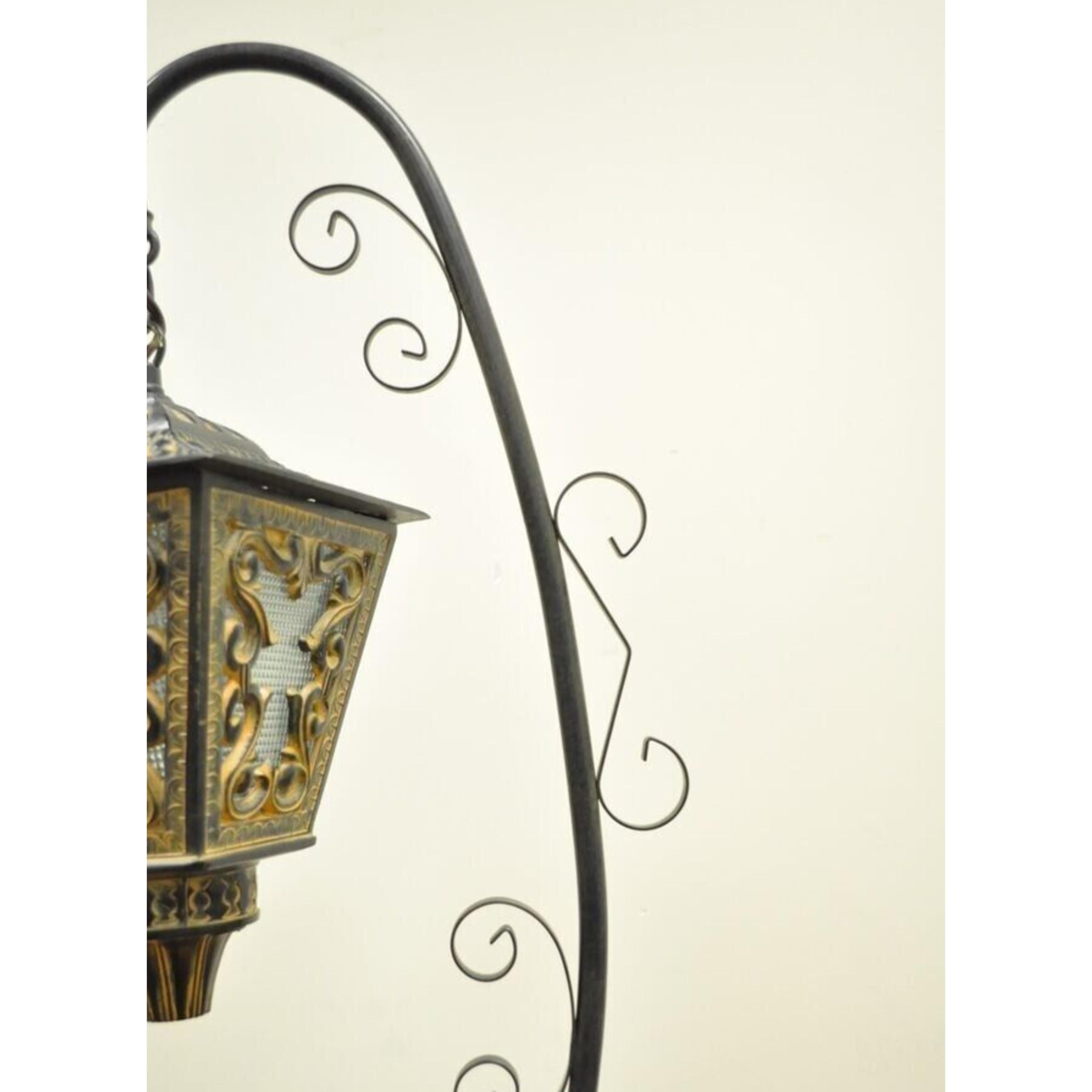 Vintage Italian Style Scrolling Metal Hanging Lantern Fruit Bowl Table Lamp For Sale 1