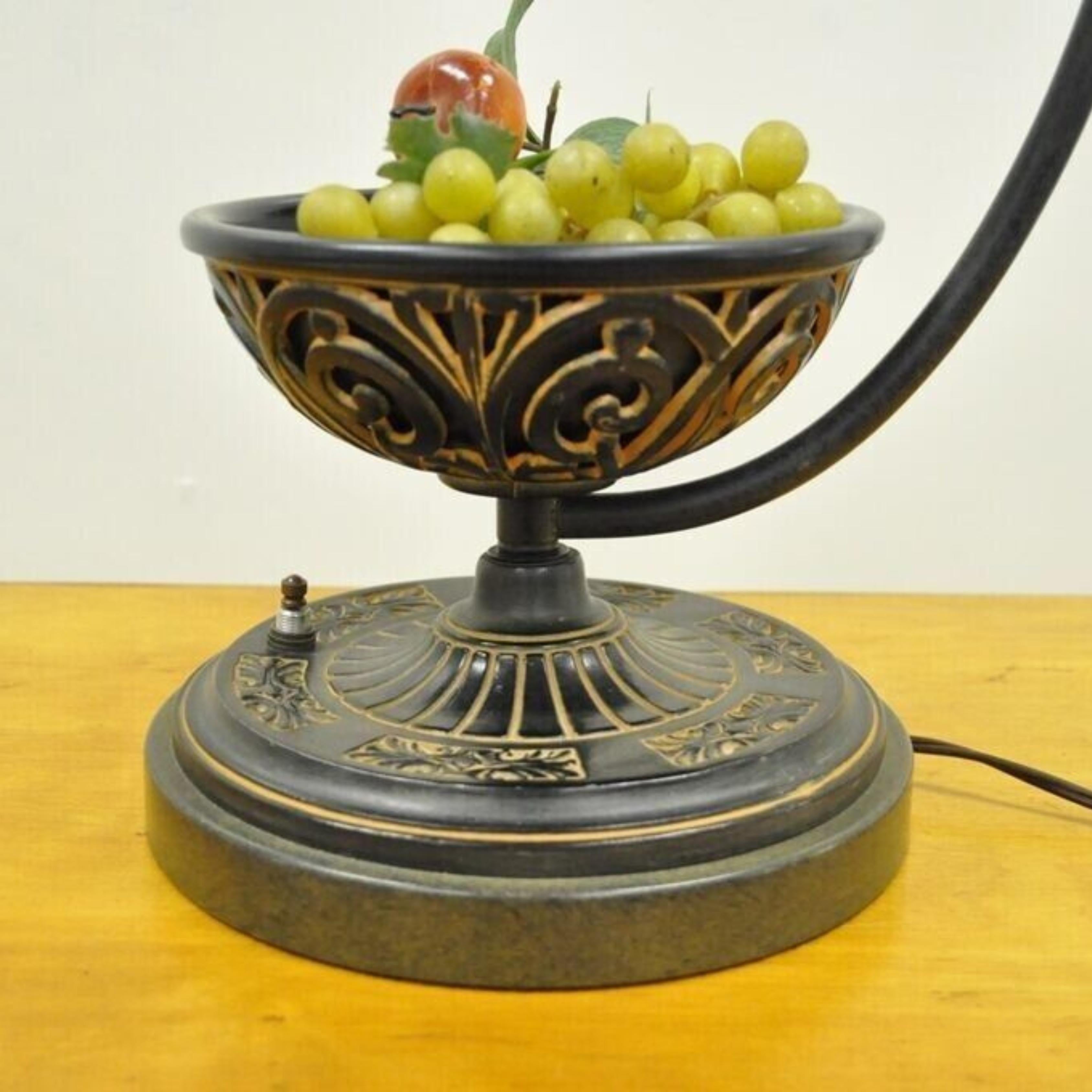 Vintage Italian Style Scrolling Metal Hanging Lantern Fruit Bowl Table Lamp For Sale 2