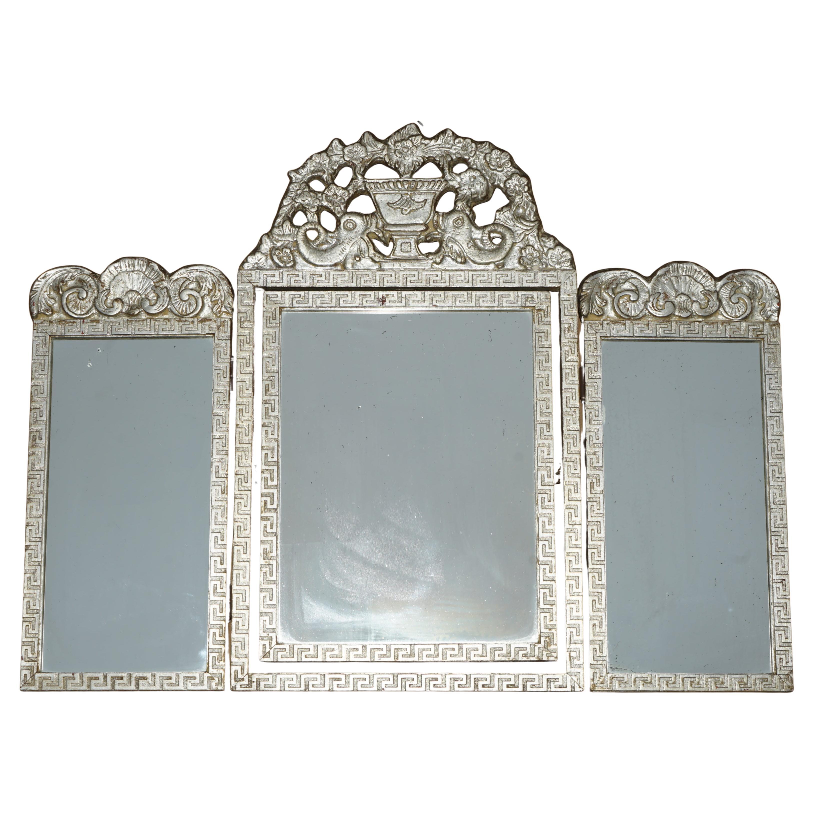 ViNTAGE ITALIAN STYLE SILVER LEAF PAINTED TRI FOLDING DRESSING TABLE MIRROR
