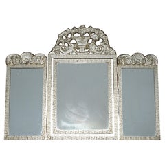 ViNTAGE ITALIAN STYLE SILVER LEAF PAINTED TRI FOLDING DRESSING TABLE MIRROR