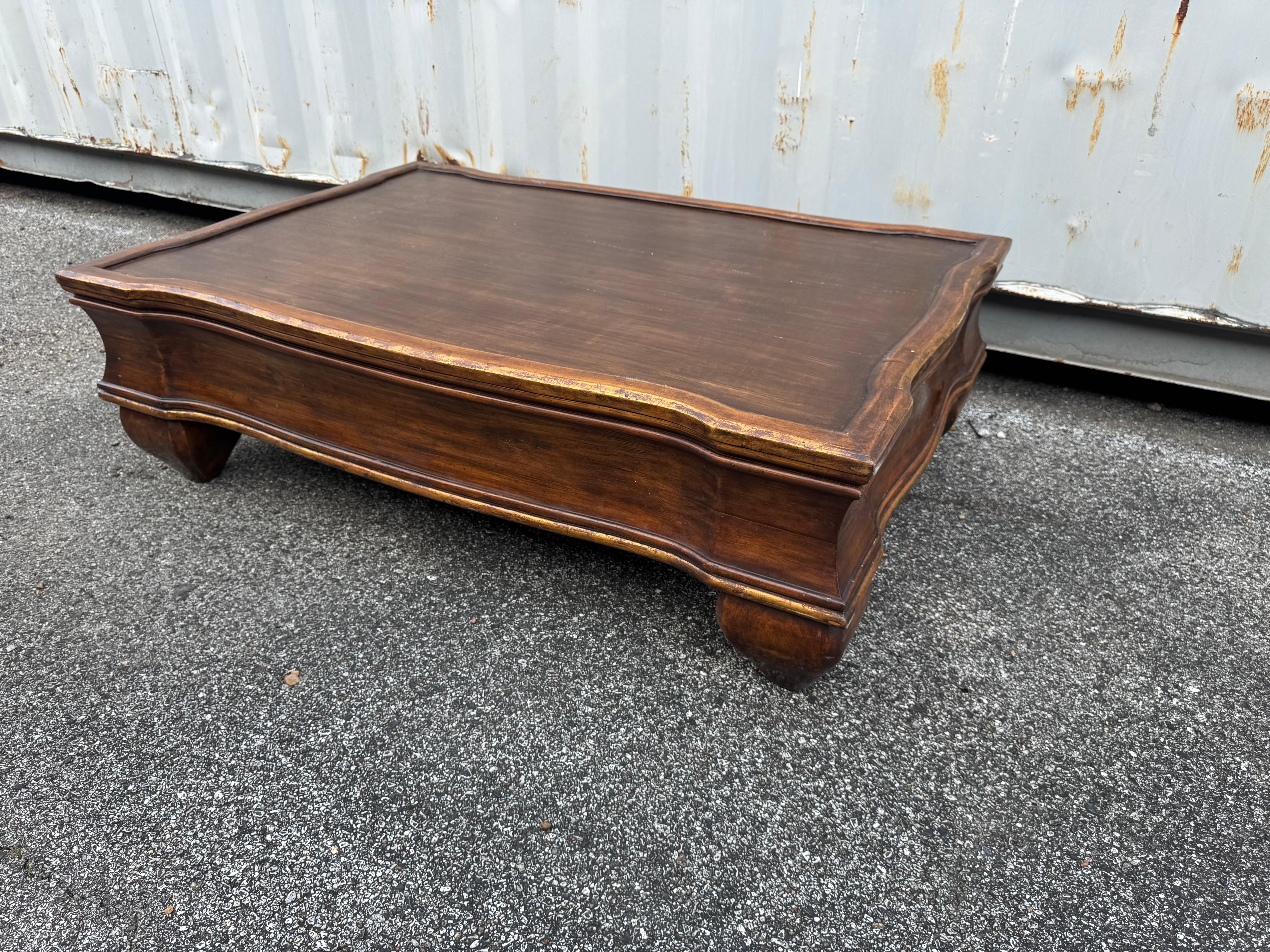 Modern Vintage Italian Style Wood Coffee Table with Bulbous Legs For Sale
