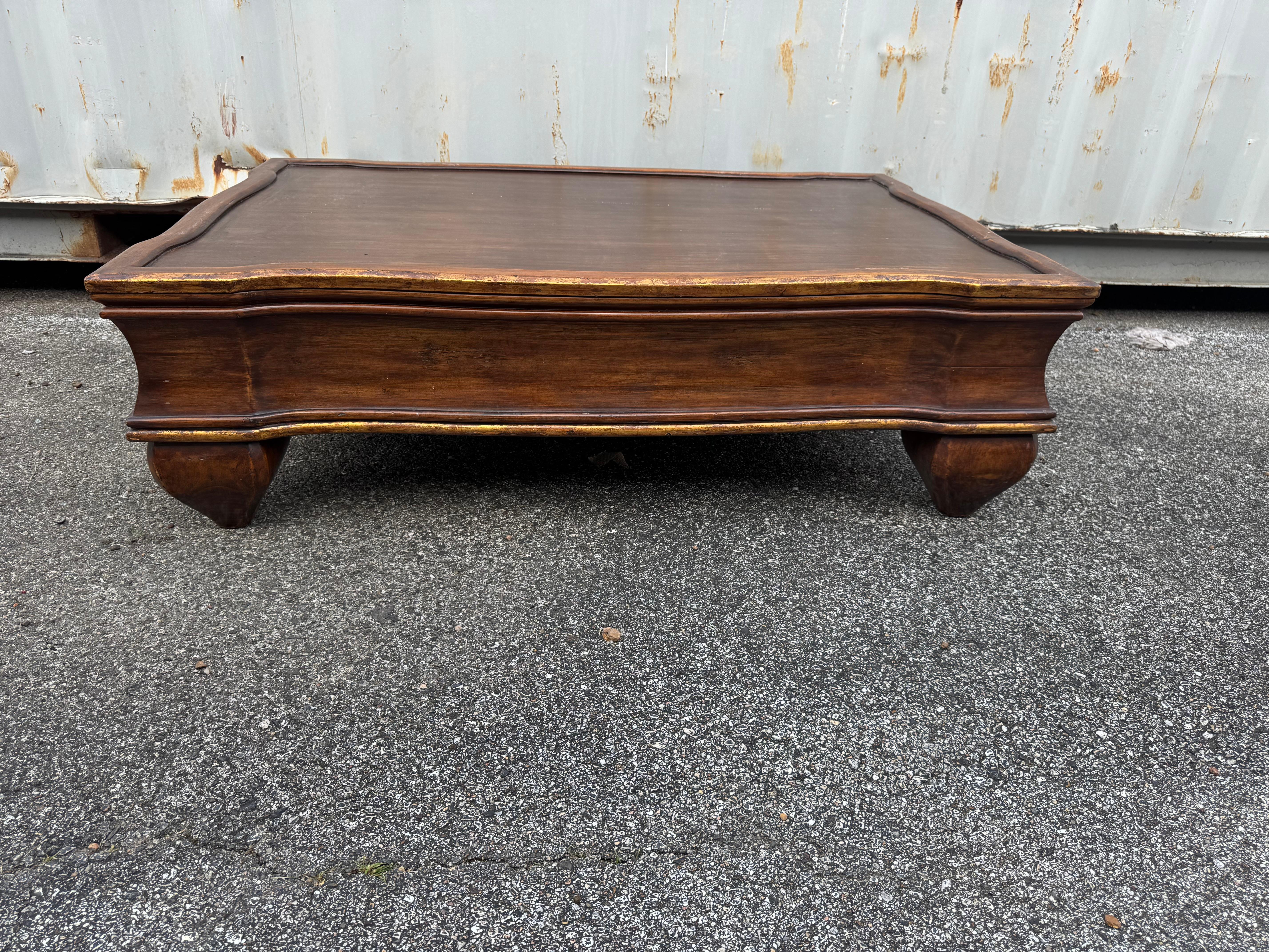American Vintage Italian Style Wood Coffee Table with Bulbous Legs For Sale