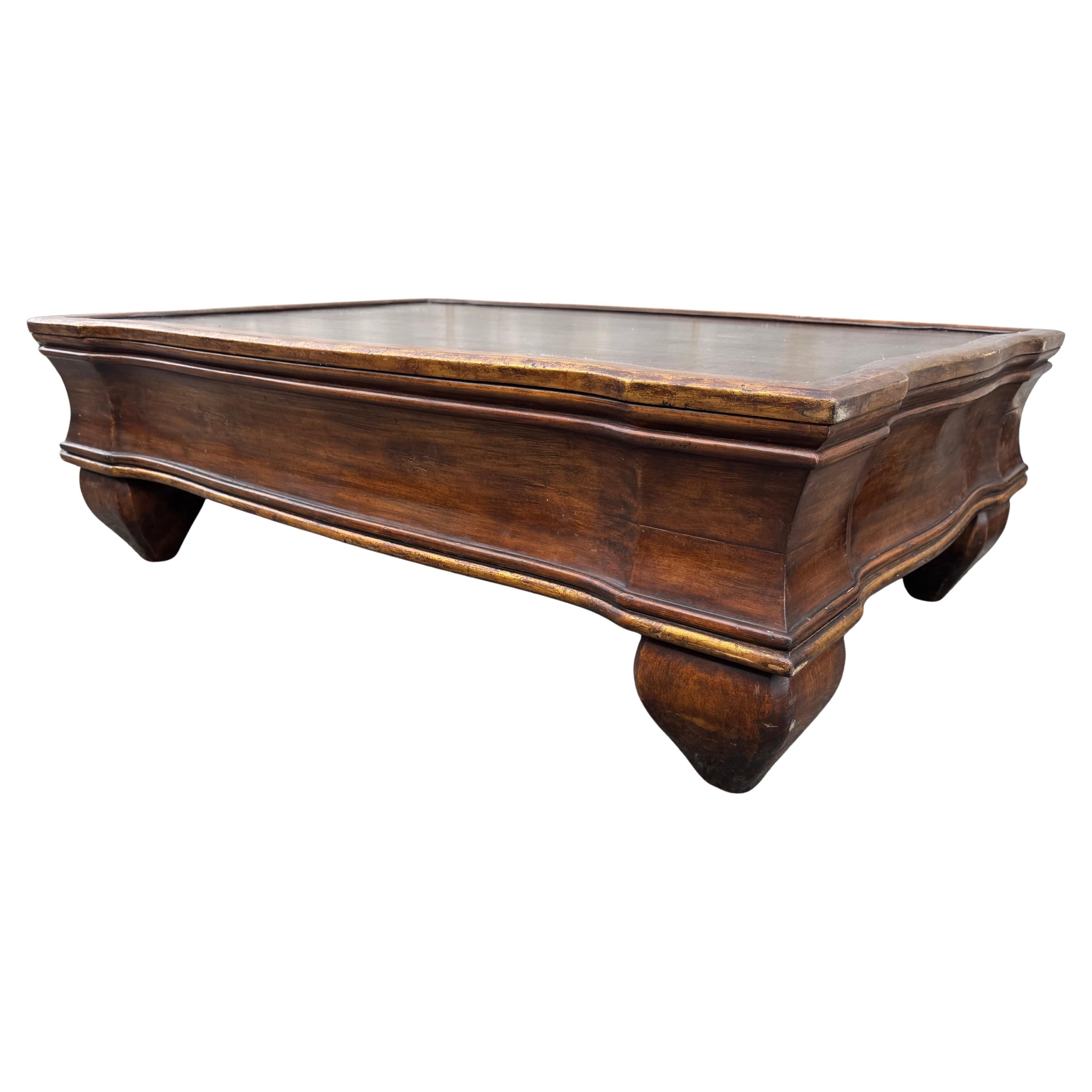 Vintage Italian Style Wood Coffee Table with Bulbous Legs For Sale