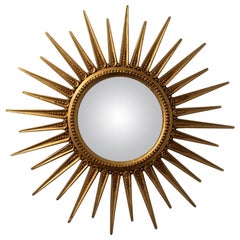 Vintage Italian Sunburst Convex Mirror Midcentury Giltwood Hollywood Regency