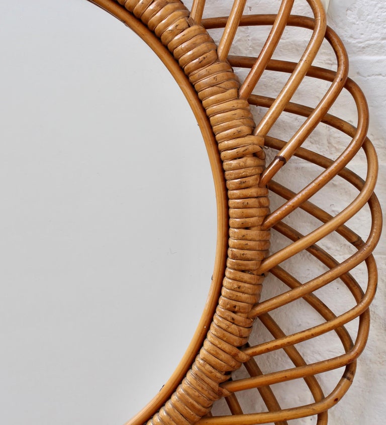 Vintage Italian Sunburst Rattan Wall Mirror, 'circa 1960s' at 1stDibs