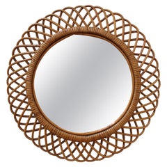 Vintage Italian Sunburst Rattan Wall Mirror, 
circa 1960s

