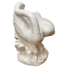 Vintage Italian Swan Garden Stool Sculpture, White Glazed, 1960s