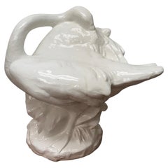 Vintage Italian Swan Garden Stool Sculpture, White Glazed, 1960s