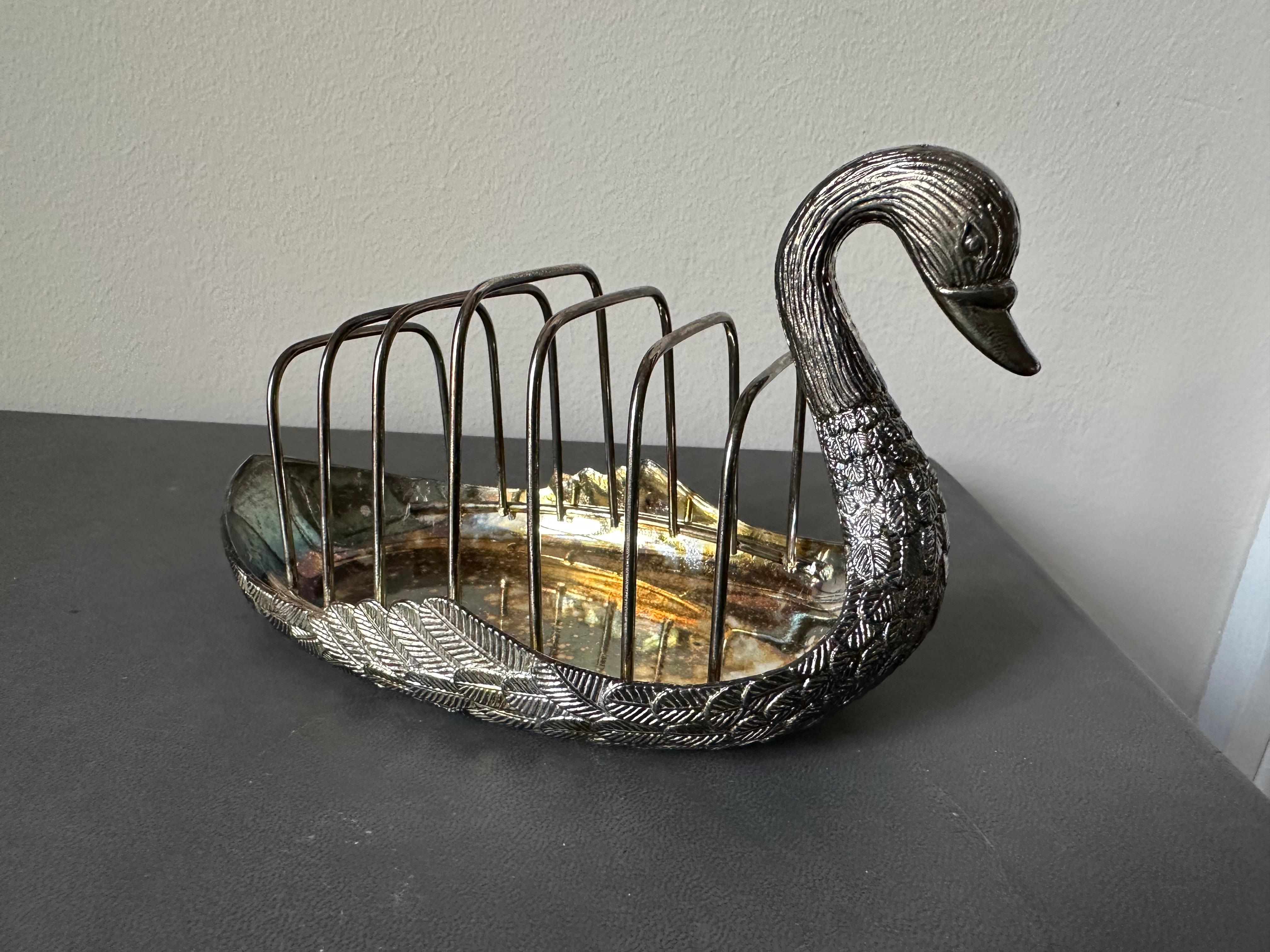 Metal vintage Italian Swan Toast Rack, Silver-Plated, 1970s – Elegant and Versatile For Sale