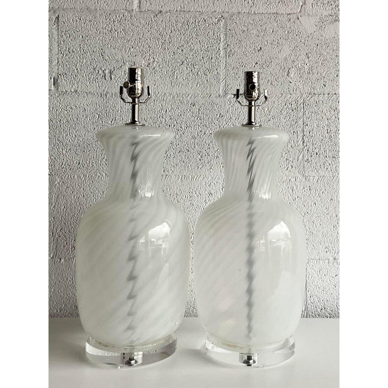Vintage Italian Swirl Blown Glass Table Lamps, a Pair 3