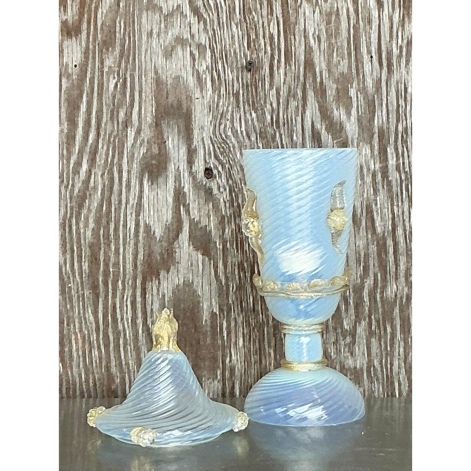 Italienische Vintage-Lampe aus Wirbelglas mit Deckel nach Murano (Hollywood Regency) im Angebot
