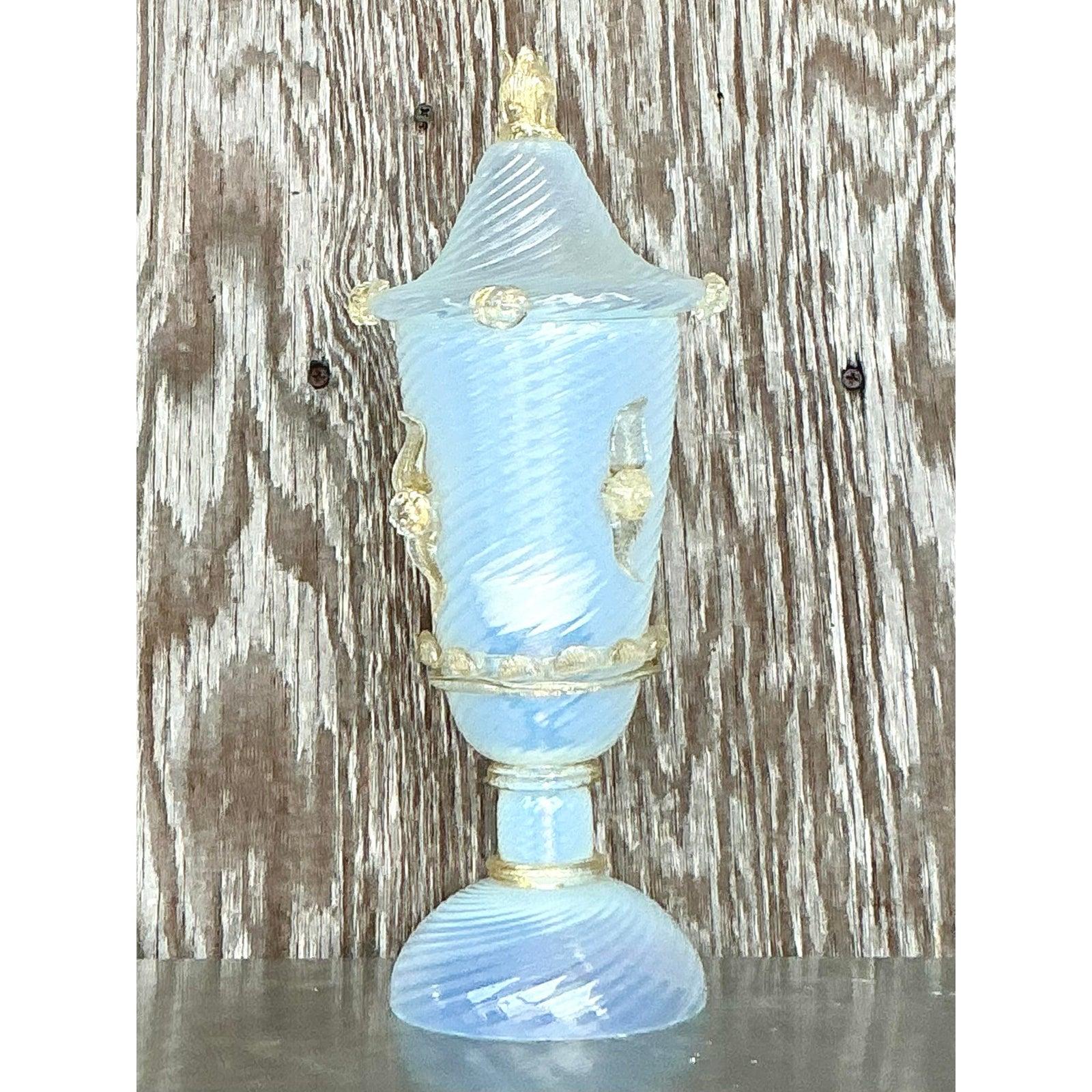 Italienische Vintage-Lampe aus Wirbelglas mit Deckel nach Murano im Angebot 1