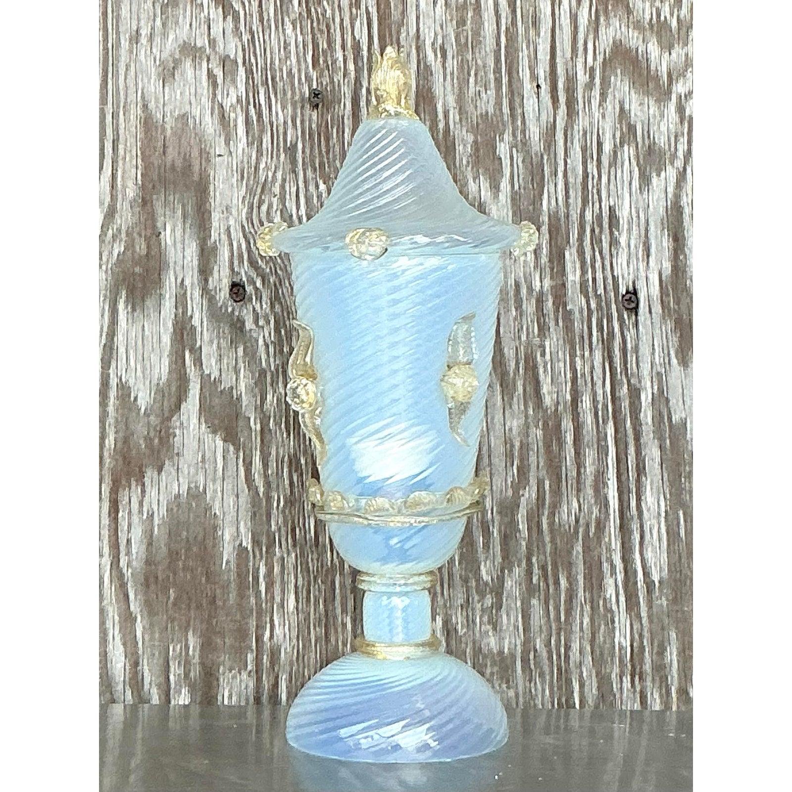 Italienische Vintage-Lampe aus Wirbelglas mit Deckel nach Murano im Angebot 2
