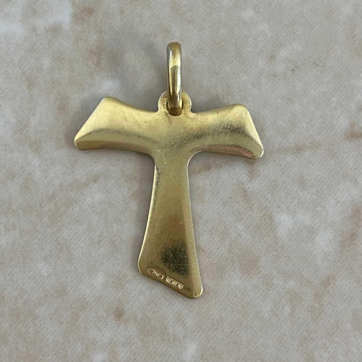 Ciondolo italiano vintage con design a T, oro giallo 18 carati In condizioni ottime in vendita a New York, NY