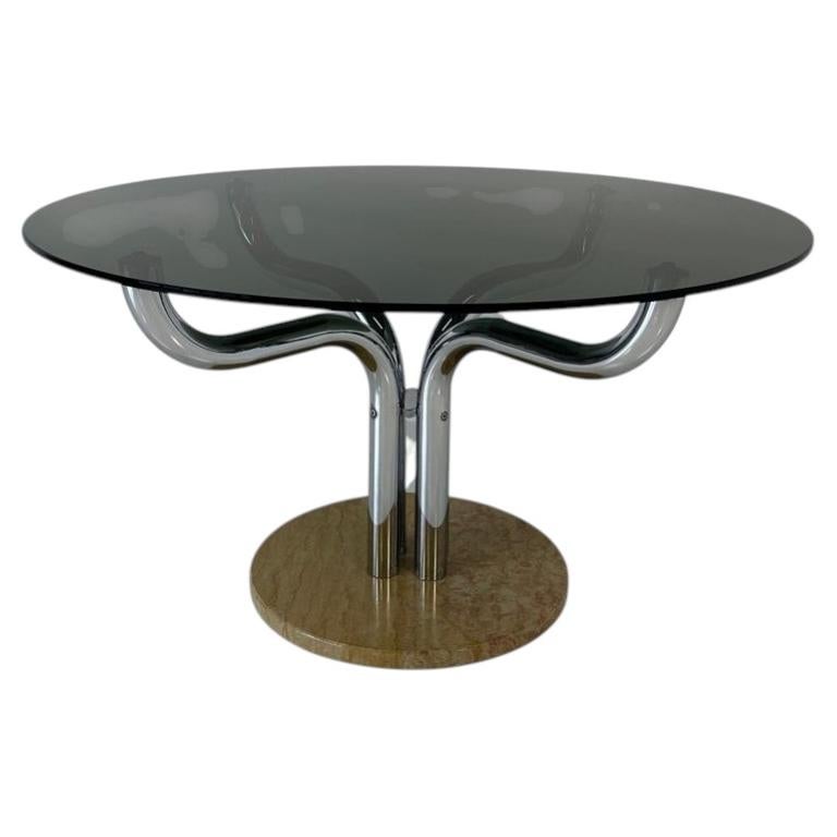 Vintage Italian Table Attr. to Guido Faleschini, Smoked Glass and Marble, 70s