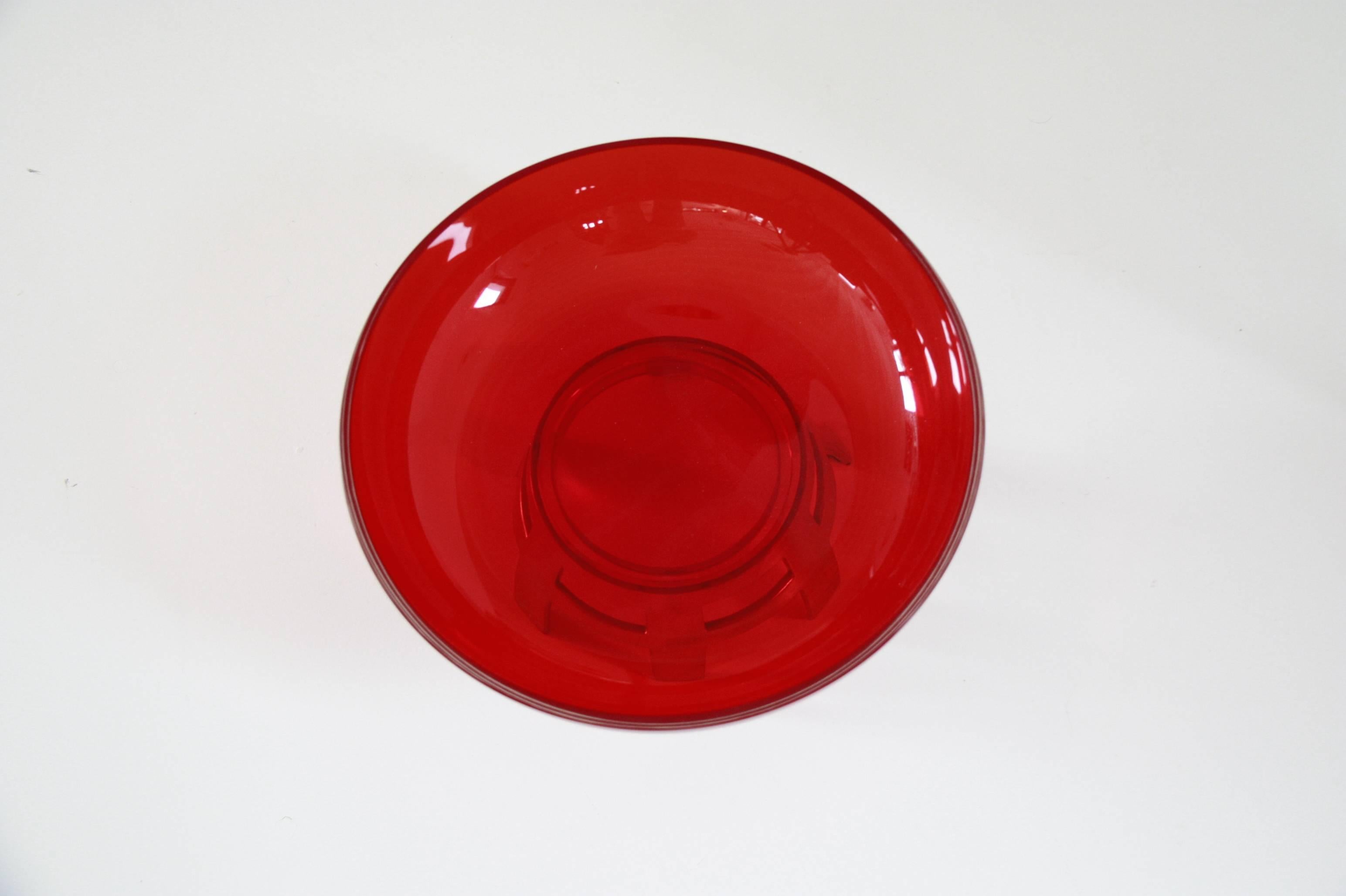 Late 20th Century Vintage Italian Table Centrepiece in Metal and Red Glass Cup by Ettore Sottsass For Sale