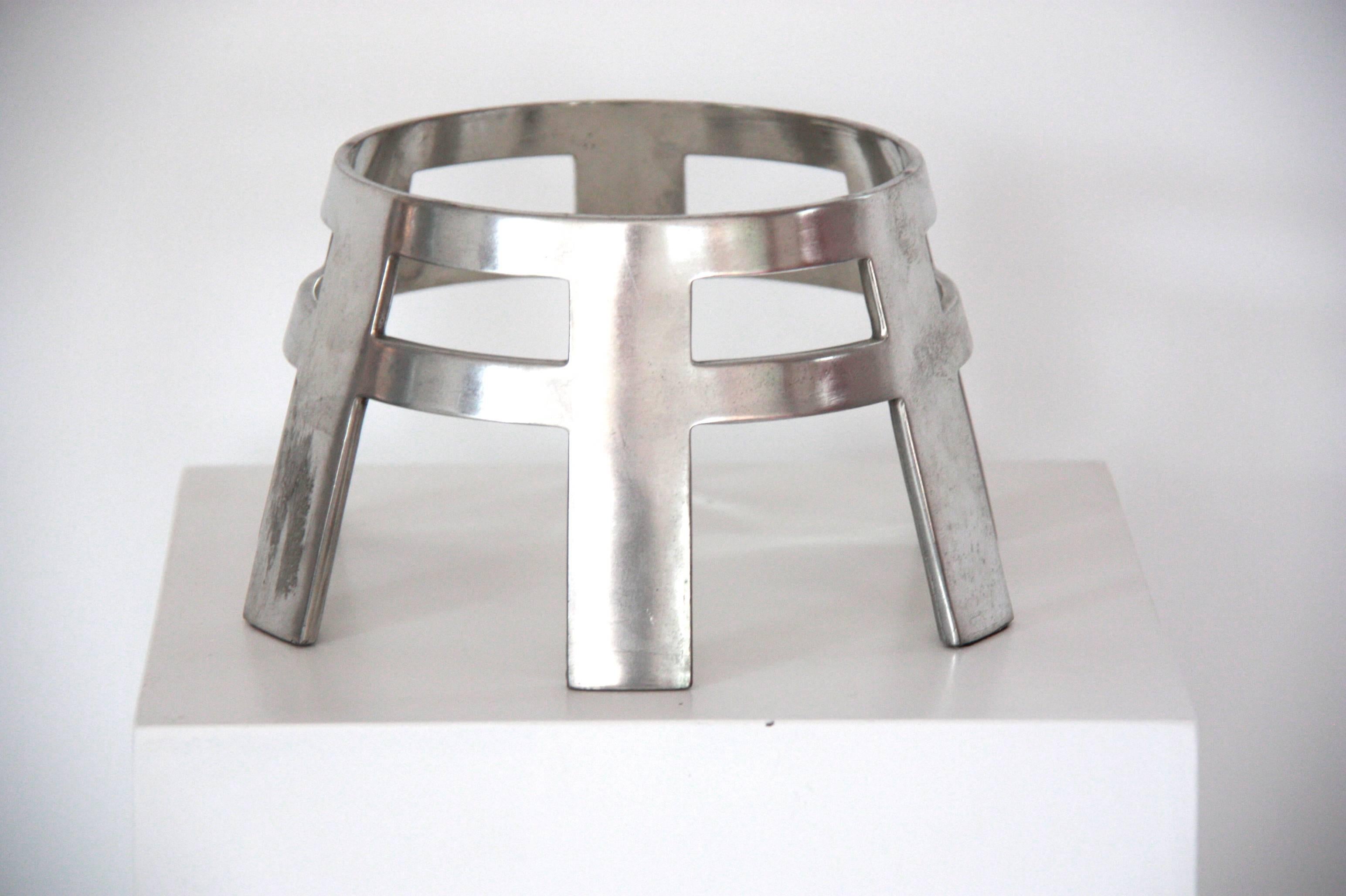 Vintage Italian Table Centrepiece in Metal and Red Glass Cup by Ettore Sottsass For Sale 1