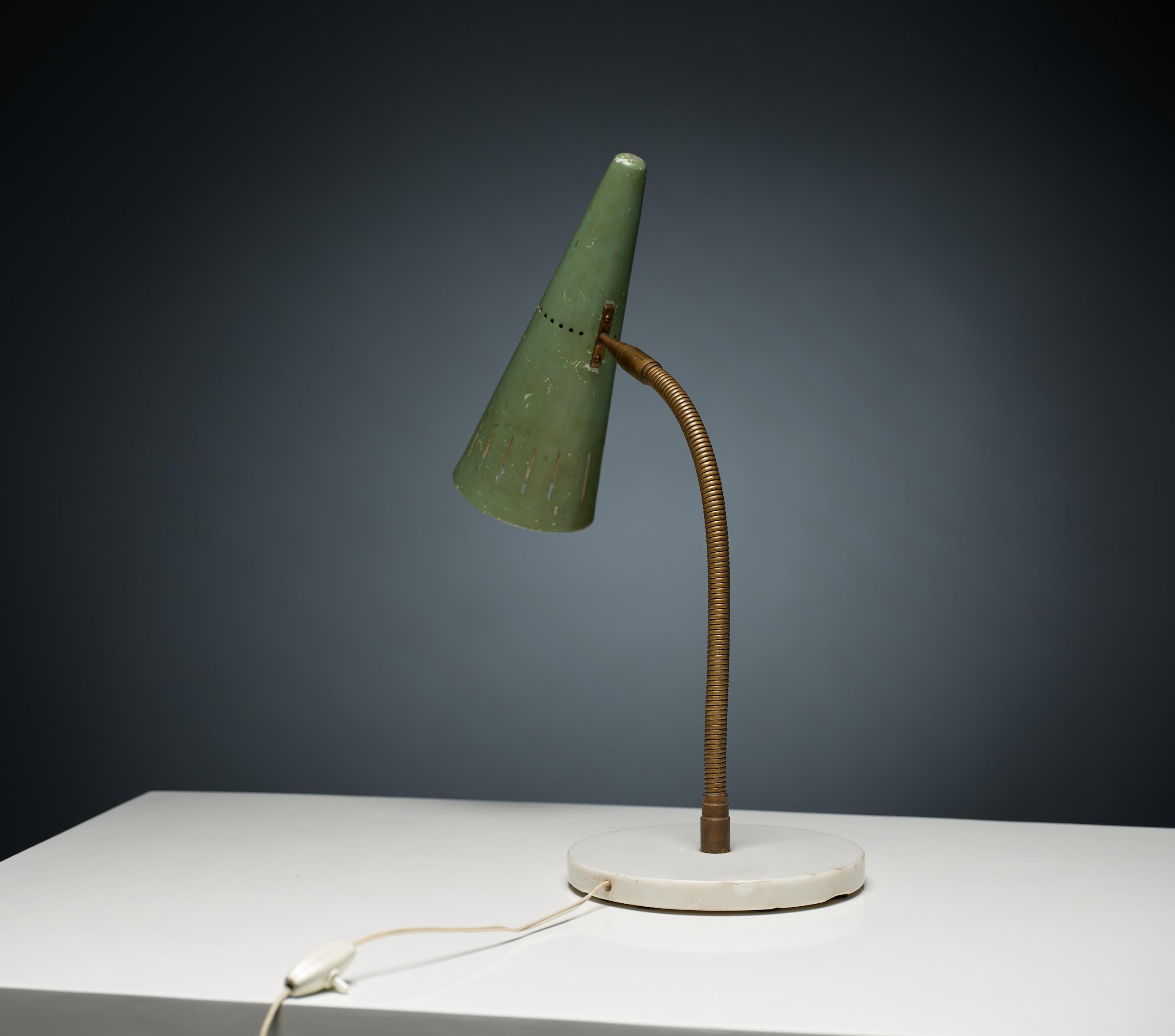 Vintage Italian Table Lamp - 1950s Design with Green Lacquered Metal Shade 2